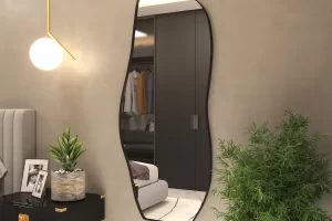 Espelho Orgânico 170×70 Grande Moderno com Moldura Preta: