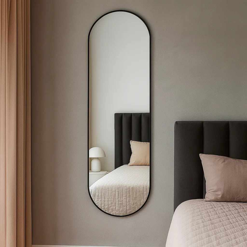 Espelho Decorativo Orgânico Oval 160x55cm Moldura Couro